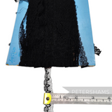 Petershams Millinery Supplies vintage black 15mm scalloped lace trim with fine looped pattern on a blue display card