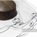 Petershams Millinery Supplies vintage black honeycomb veiling with chainlink stitch and small swirl embroidery detail.