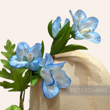 Petershams Millinery Supplies vintage blue gradient trumpet flower branch with wired stems for headpiece decoration