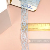Petershams Millinery Supplies vintage 16mm pale blue floral nylon lace trim on original card