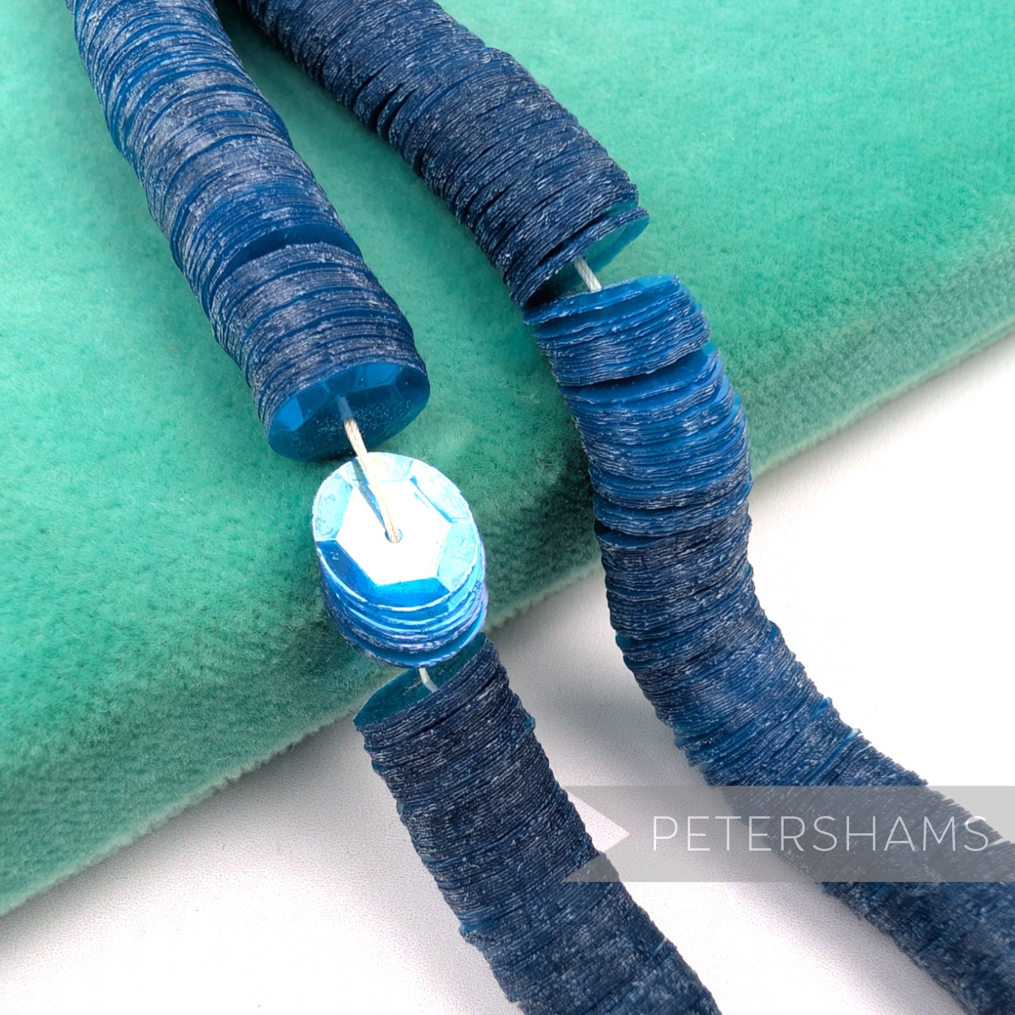 Petershams Millinery Supplies vintage 10mm blue cupped sequin worm strings for embroidery and bridal work