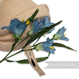Petershams Millinery Supplies vintage 1960s blue silk freesia flower mount with green leaves and wired stems
