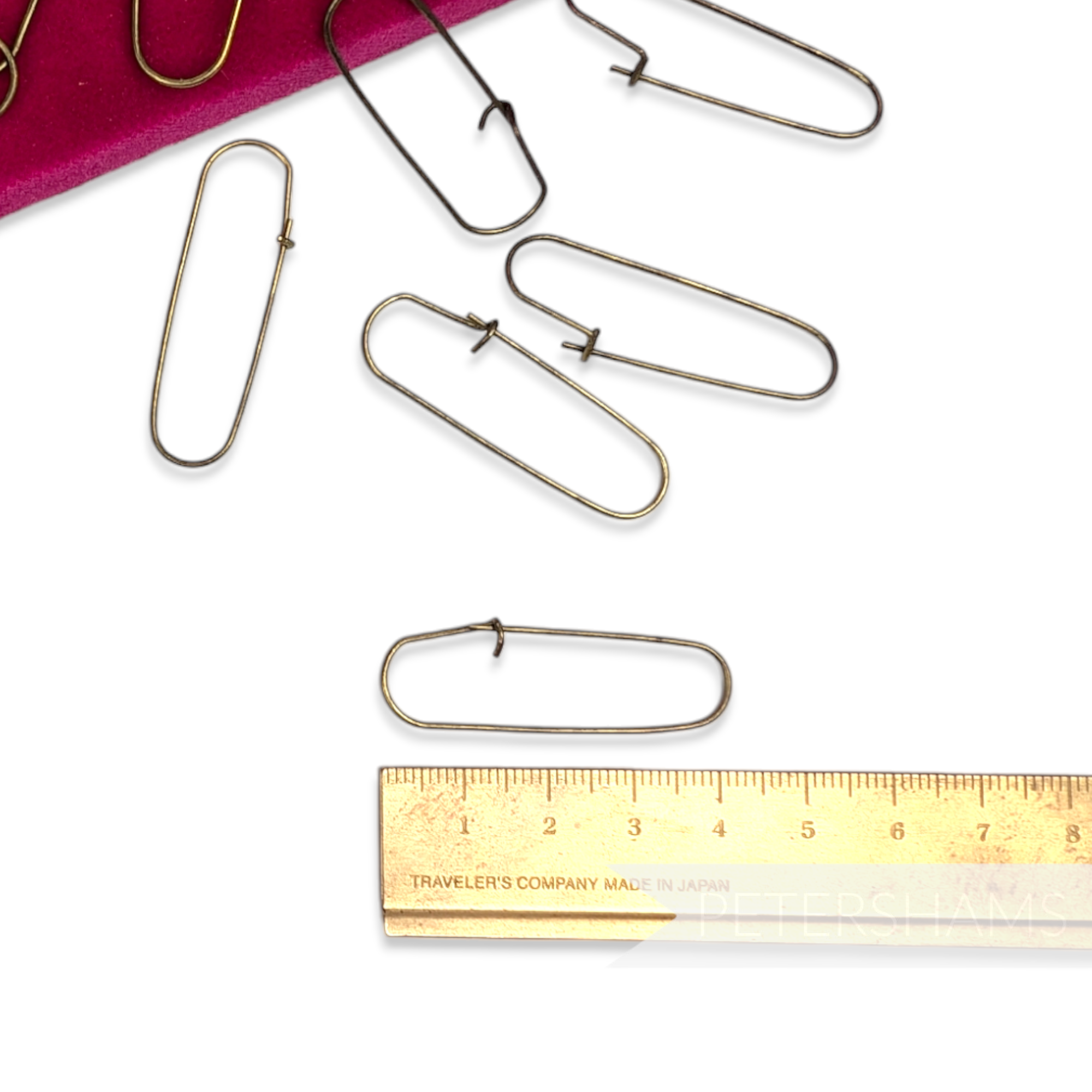 Petershams Millinery Supplies vintage 42mm brass clasp safety pins with natural patina