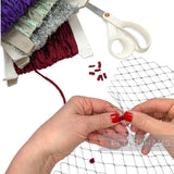 Petershams Millinery Supplies vintage chenille wire being attached to black veiling to create decorative dots