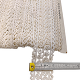 Petershams Millinery Supplies vintage 45mm off-white cotton guipure lace with a swirly pattern and zaggy edge