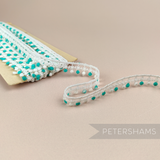 Petershams Millinery Supplies vintage 1950s 15mm cotton guipure lace trim with off-white and light jade atomic stars