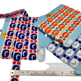 Petershams Millinery Supplies vintage 1960s French woven cotton ribbon with bubbly patterns in various bright colors.