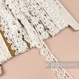 Petershams Millinery Supplies vintage 14mm off-white guipure lace trim featuring a delicate dahlia flower pattern