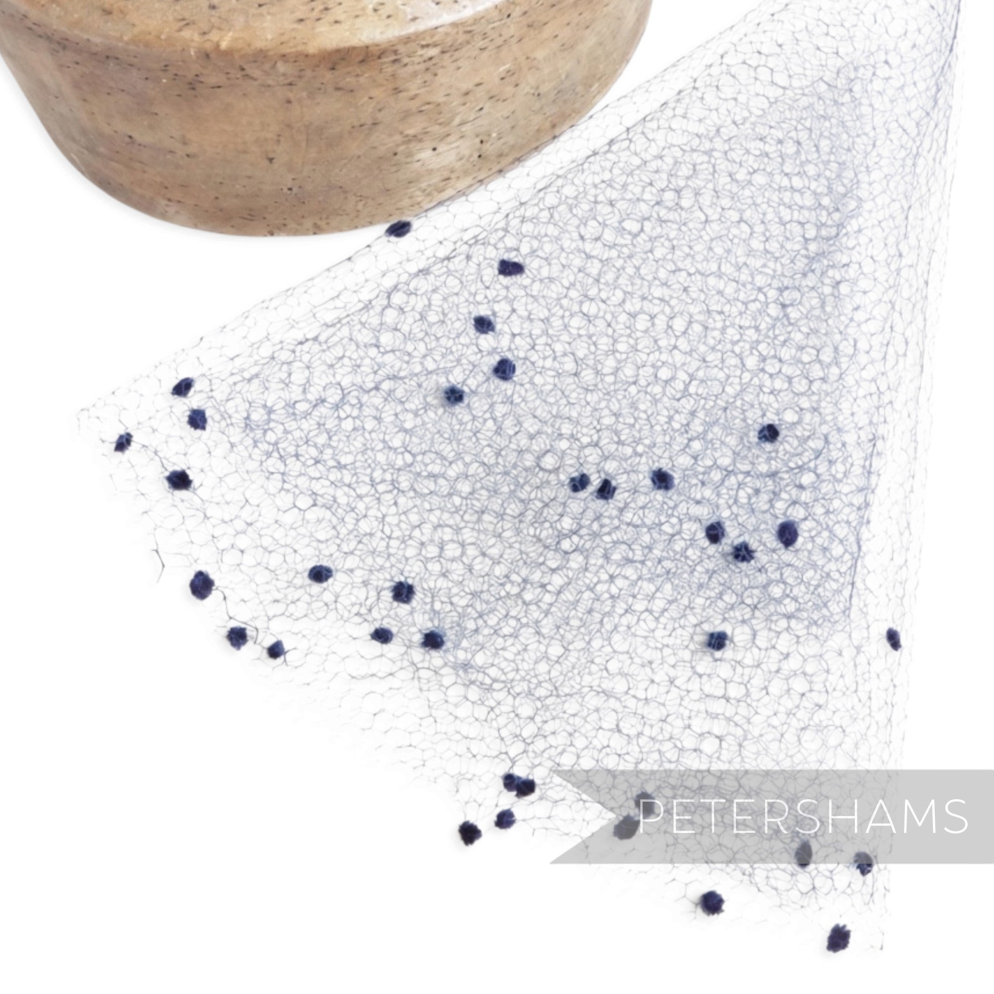 Petershams Millinery Supplies vintage 1930s honeycomb veiling round with double rows of dark chenille dots.
