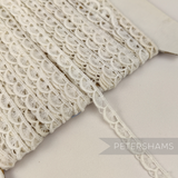 Petershams Millinery Supplies vintage 9mm cotton guipure lace trim with a delicate fan pattern in off-white