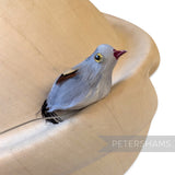 Petershams Millinery Supplies vintage wired feather bird in grey with a red beak