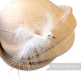 Petershams Millinery Supplies vintage white marabou feather bird ornament with a red quill beak on a wired stem