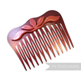 Petershams Millinery Supplies vintage 1970s pearlescent red hair comb with raised floral relief motif
