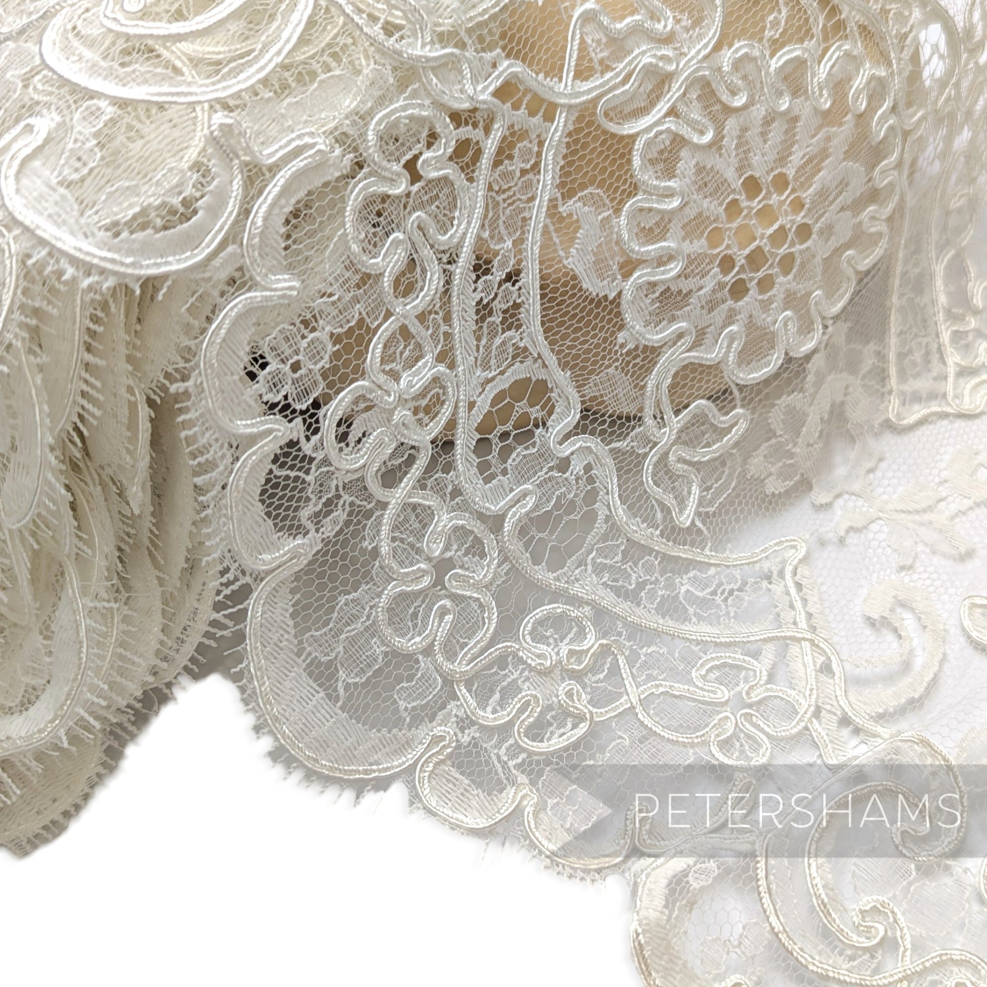 Petershams Millinery Supplies vintage 1980s white floral lace trim with double scallop eyelash edges for bridal wear