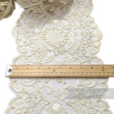 Petershams Millinery Supplies vintage 1980s cream floral lace trim with double scalloped eyelash edges on a ruler