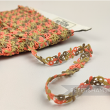 Petershams Millinery Supplies vintage 1960s 15mm psychedelic flower guipure trim in coral and olive green polyester