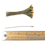 Petershams Millinery Supplies vintage triple colour flower stamens with red, yellow, and green heads on wire stems.