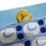 Petershams Millinery Supplies vintage French 26mm blue and white woven cotton ribbon with a bubbly pattern