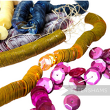 Petershams Millinery Supplies vintage 10mm cupped French sequins in assorted vibrant colours on embroidery strings
