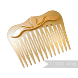 Petershams Millinery Supplies vintage 1970s pearlised gold plastic hair comb with raised floral relief motif