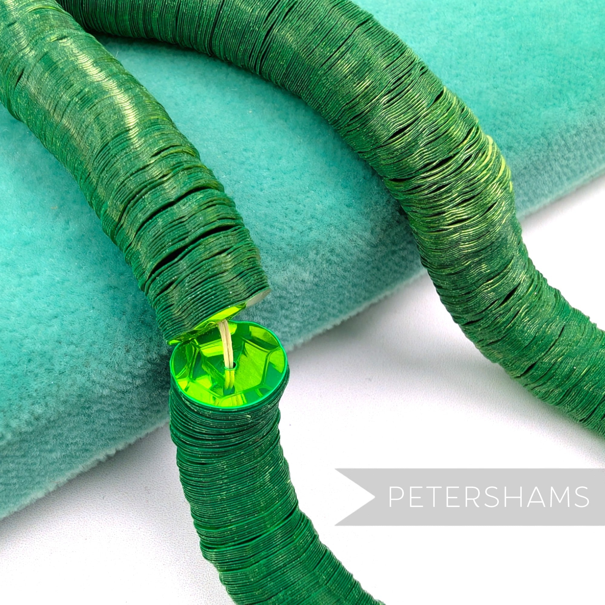 Petershams Millinery Supplies vintage 10mm green cupped sequins on a string for embroidery and bridal work
