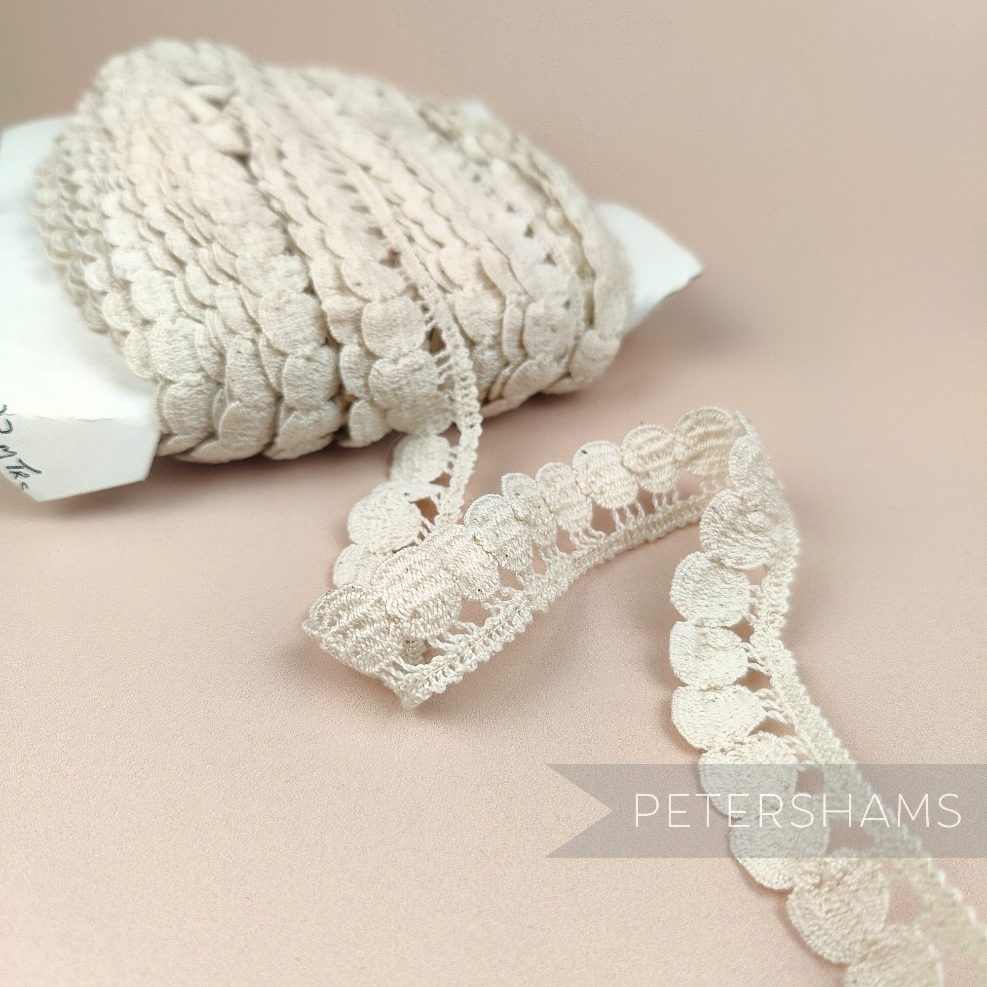 Petershams Millinery Supplies vintage 1940s natural cotton guipure lace trim with a large dot design