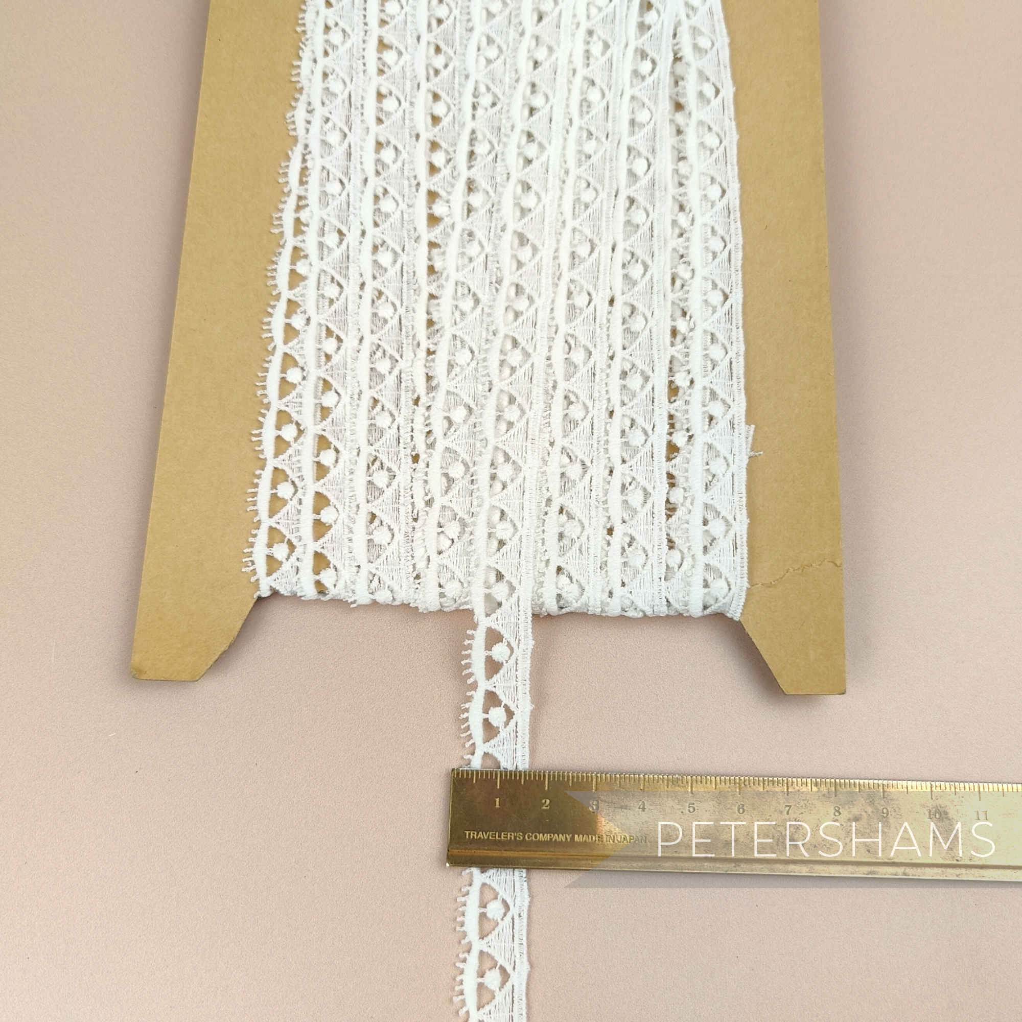 Petershams Millinery Supplies 15mm off-white vintage 1940s 1950s guipure lace trim with triangle dot pattern on card