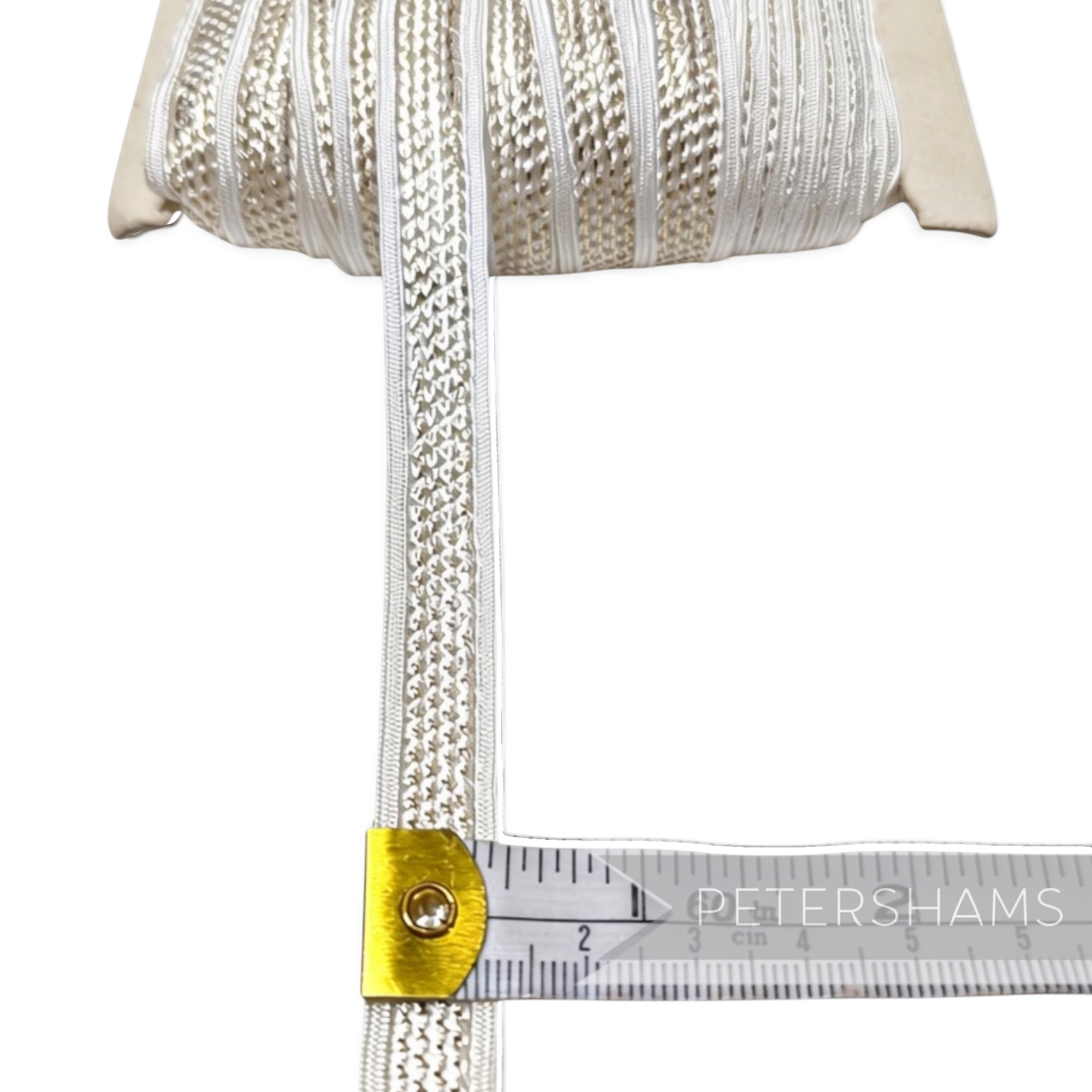 Petershams Millinery Supplies vintage 12mm Nouveaute Italian insertion trim with white lattice and lurex shimmer