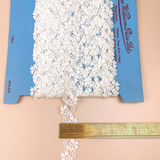 Petershams Millinery Supplies vintage 1950s ivory cotton guipure lace trim with infinity fleur design on a blue card