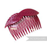 Petershams Millinery Supplies vintage 1980s dark pink plastic hair comb with a decorative layered leaf design