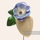 Petershams Millinery Supplies vintage 1980s large fabric magnolia flower with purple petals and green leaves