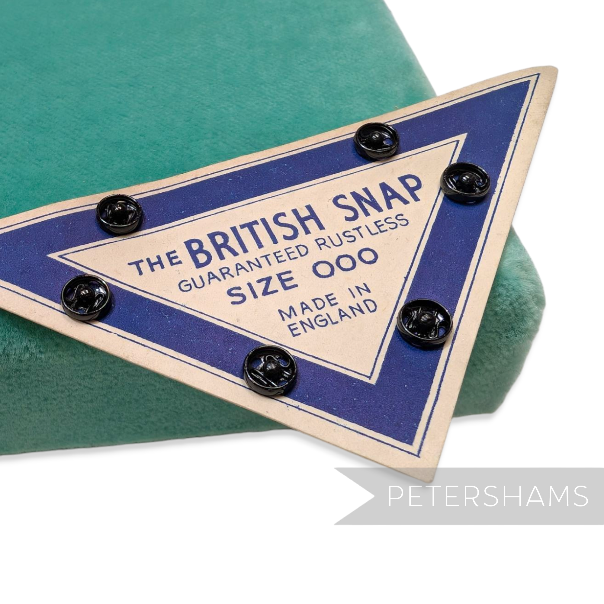 Petershams Millinery Supplies vintage 1950s The British Snap metal fasteners on a triangular display card