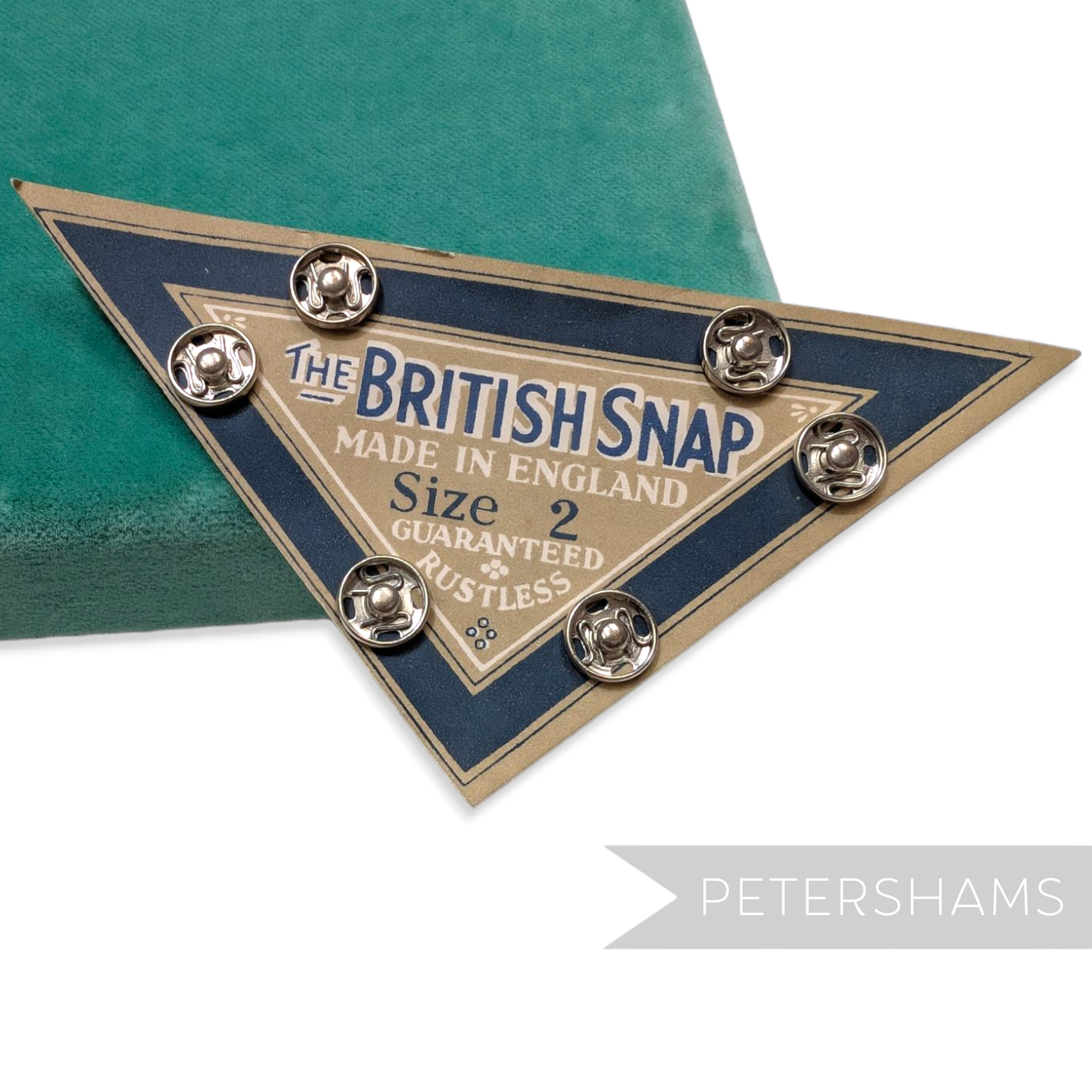 Petershams Millinery Supplies vintage 1950s British Snap metal fasteners on a triangular display card