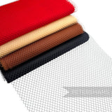 Petershams Millinery Supplies vintage nylon birdcage veiling in red, cream, brown, and black with small diamond mesh