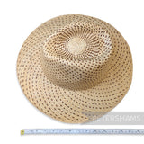 Petershams Millinery Supplies vintage Ecuador toquilla straw capeline with a spiral dash pattern and partially blocked crown.
