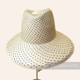 Petershams Millinery Supplies vintage Ecuador toquilla straw capeline with a spiral dash pattern and partially blocked crown.