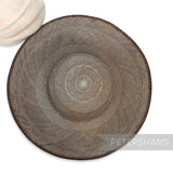 Petershams Millinery Supplies vintage Ecuador Panama straw capeline hat body in a sage and chocolate brown check.