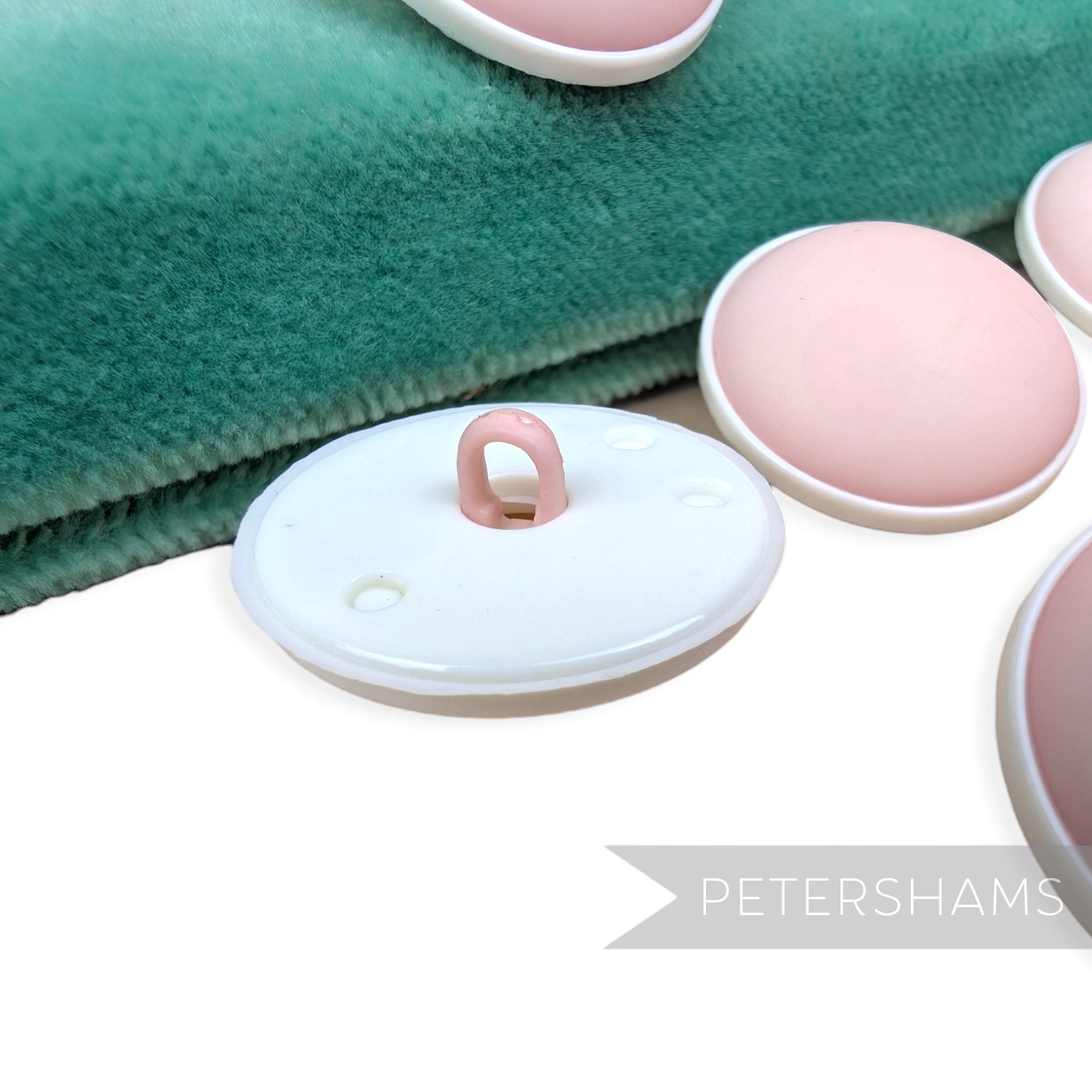 Petershams Millinery Supplies vintage 1960s pink low-dome shank buttons for hats and fascinators