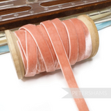 Petershams Millinery Supplies 10mm vintage pink velvet ribbon on a wooden spool for sewing and millinery projects