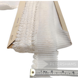 Petershams Millinery Supplies vintage 1950s white pleated synthetic trim with circular guipure lace edge on a card