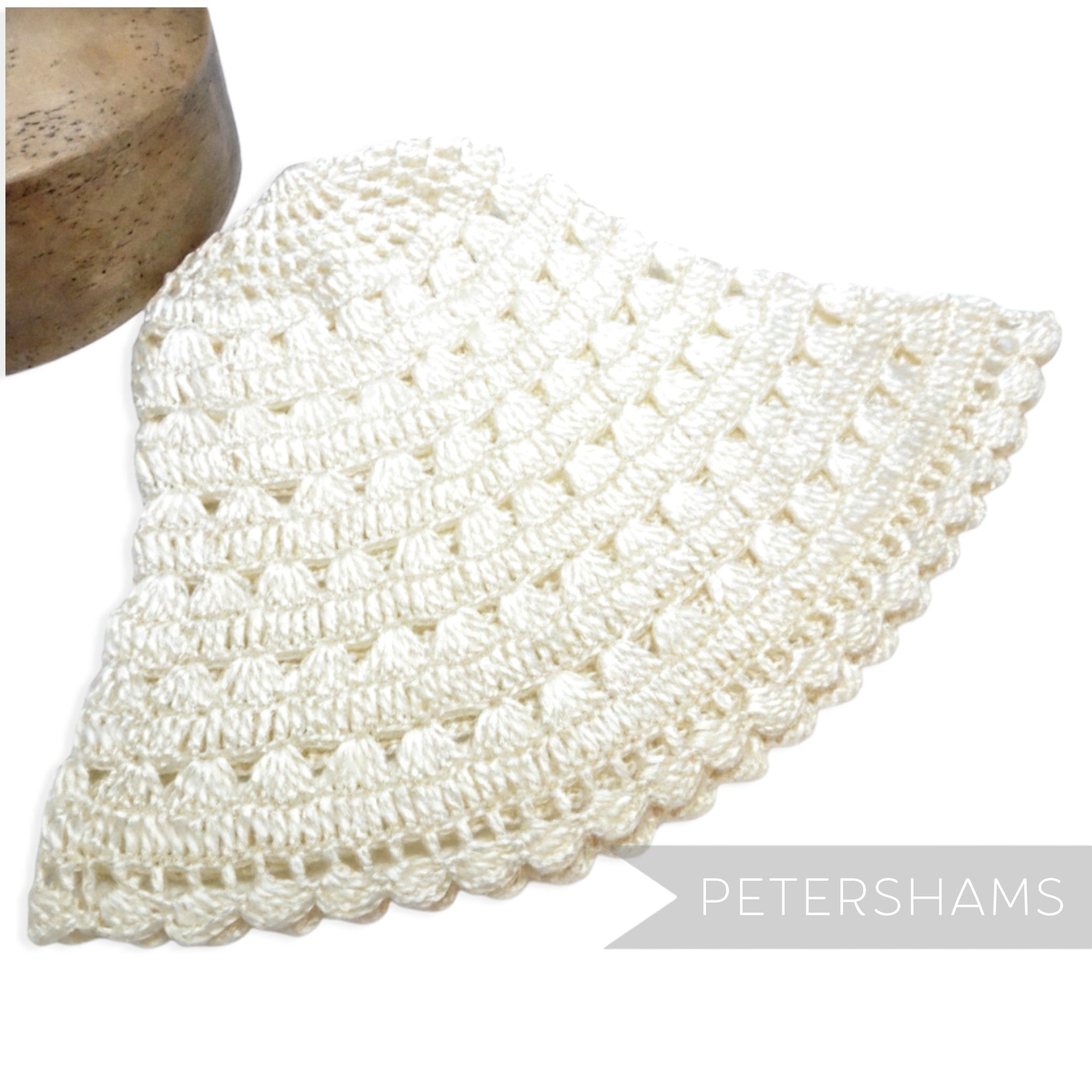 Petershams Millinery Supplies vintage 1970s cream laminated raffia crochet flare hat body for millinery projects.