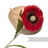 Petershams Millinery Supplies vintage red poppy flower crafted from dyed nagorie feathers with a realistic centre