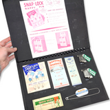 Petershams Millinery Supplies vintage 1970s bound sample card featuring various safety pins and original packaging
