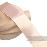 Petershams Millinery Supplies vintage Swiss satin ribbon in a soft blush pink, 50mm wide with a glossy finish.