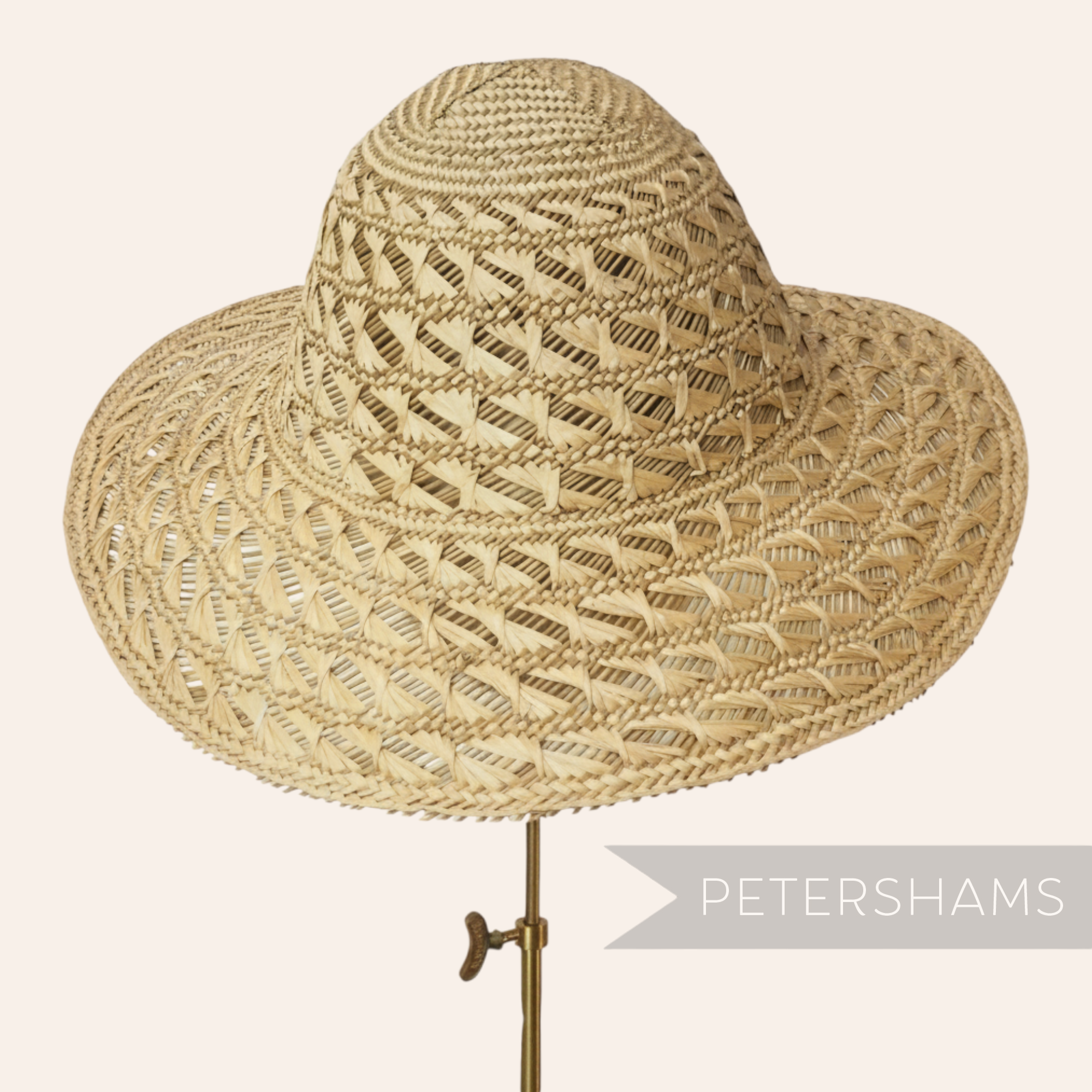 Petershams Millinery Supplies vintage handwoven seagrass and straw capeline hat body with intricate twist detail.