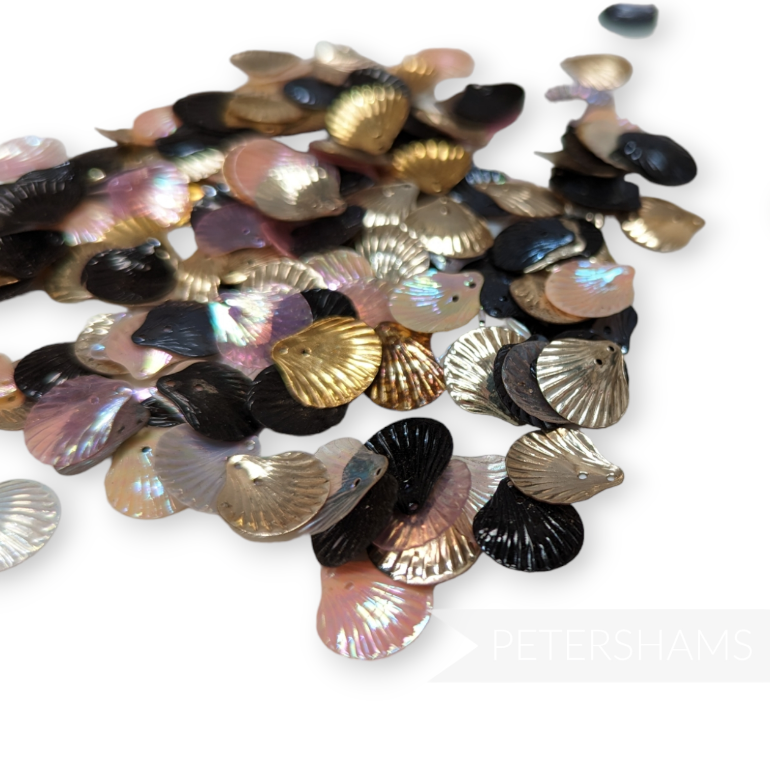 Petershams Millinery Supplies vintage seashell sequins in assorted metallic and iridescent colours for bridal crafts