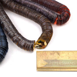 Petershams Millinery Supplies vintage 10mm cupped brown French sequins on embroidery worm strings with a metal ruler