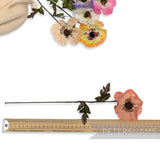 Petershams Millinery Supplies vintage 1960s Japanese silk anemone flower with a fuzzy center and green wire stem.