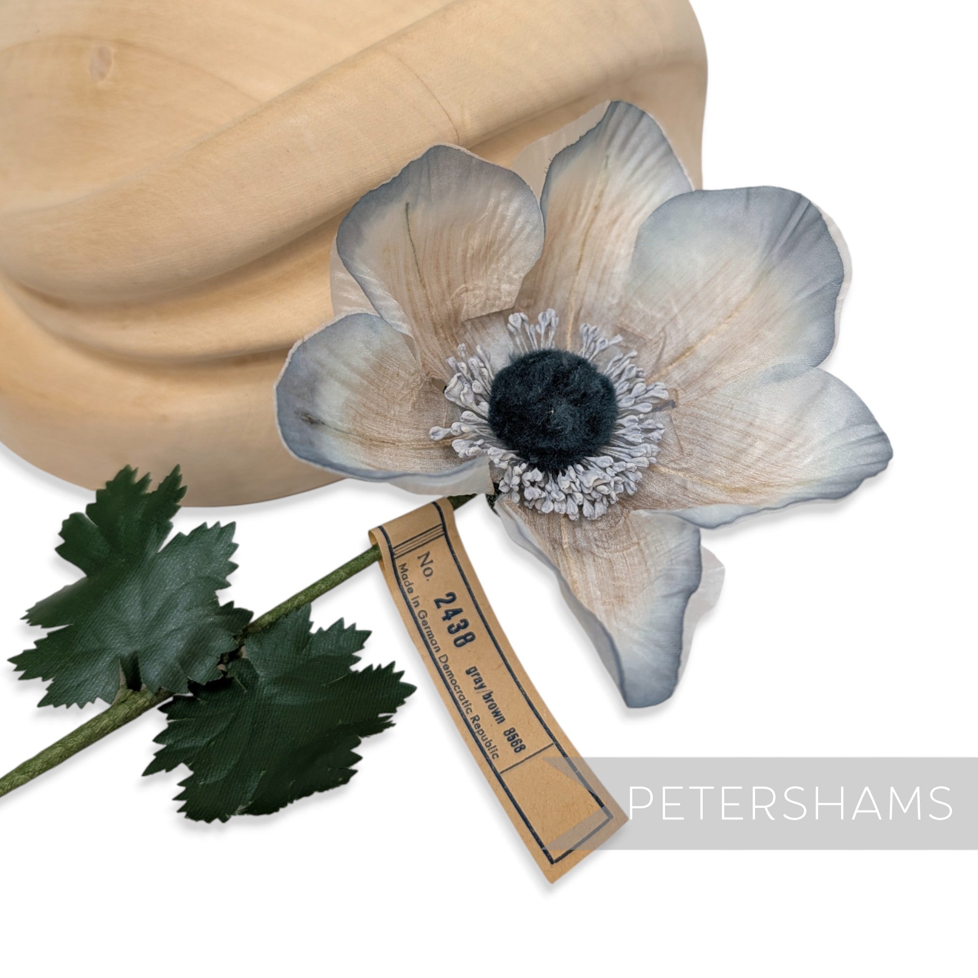 Petershams Millinery Supplies vintage 1960s German silk anemone flower mount with gradient petals and fuzzy center