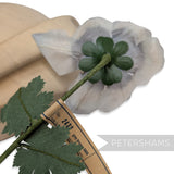 Petershams Millinery Supplies vintage 1960s German silk anemone flower mount with green wired stem and paper label